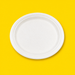White bagasse 10 inch plate, on yellow