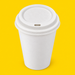 White bagasse hot cup lid 90mm fitted on a 12oz paper cup, on yellow