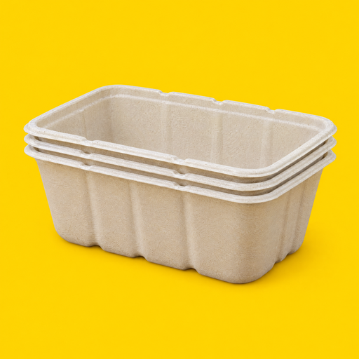 Stack of natural bagasse deep boxes 1500ml, on yellow