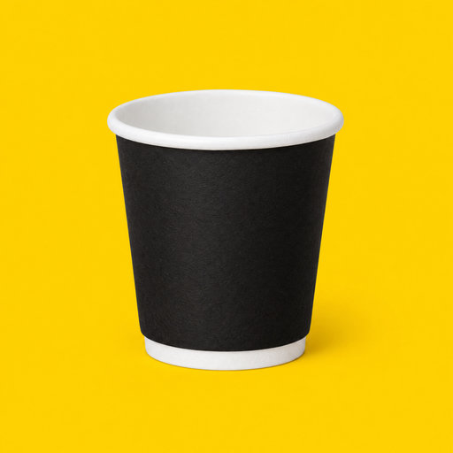 Black double wall espresso cup 120ml (4oz), on yellow