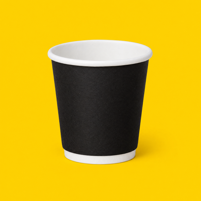 Black double wall espresso cup 120ml (4oz), on yellow