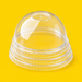 Stack of clear rPET dome lids 95mm, on yellow