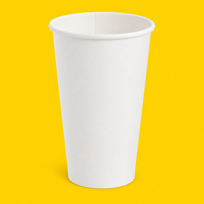 White single wall hot cup 473ml (16oz), on yellow