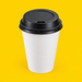 Black domed sip-thru lid fitted on an 8oz paper cup, on yellow