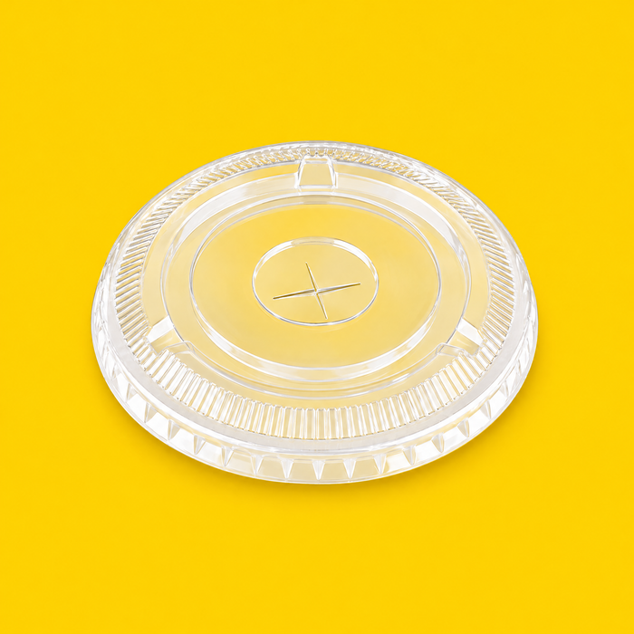 Clear PLA flat lid 95mm, on yellow