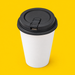 Black resealable lid fitted on a 12oz paper cup, on yellow