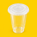 Clear rPET flat lid fitted on a 12oz smoothie cup, on yellow