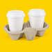 Moulded pulp 2-cup carrier holding two coffee cups, on yellow