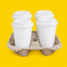 Moulded pulp 4-cup carrier holding four coffee cups, on yellow