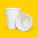 Two white paper hot cups 240ml (8oz), on yellow