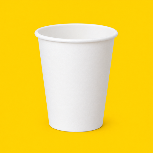 White paper hot cup 240ml (8oz), on yellow