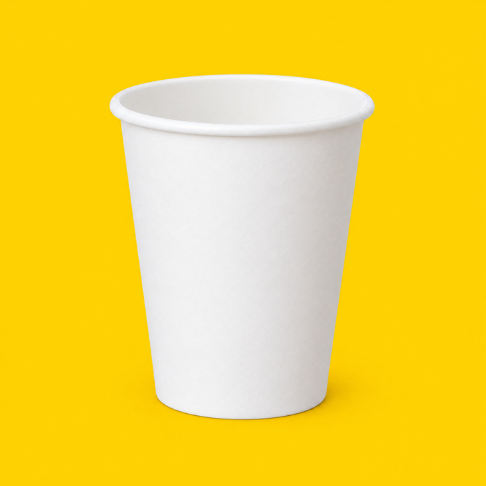 White paper hot cup 240ml (8oz), on yellow