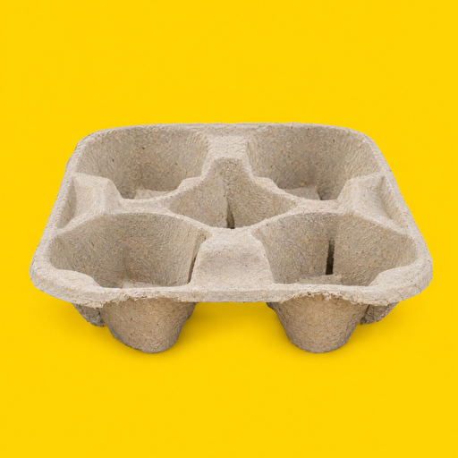 Moulded pulp 4-cup drink carrier, on yellow