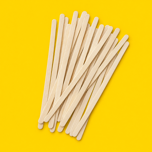 Birchwood coffee stirrers 140mm, on yellow