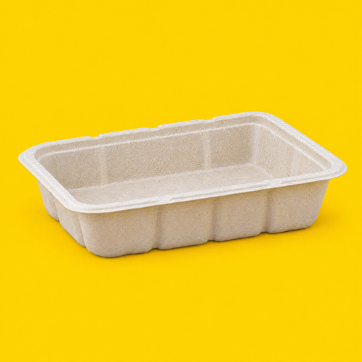 Natural bagasse shallow box 1000ml, on yellow