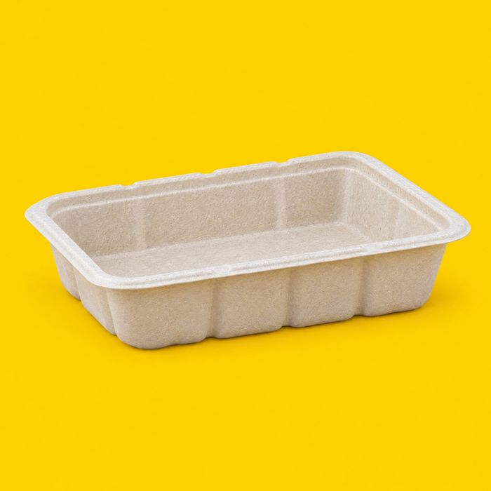 Natural bagasse shallow box 1000ml, on yellow