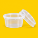 Clear PP deli cup 227ml (8oz) with its lid, on yellow