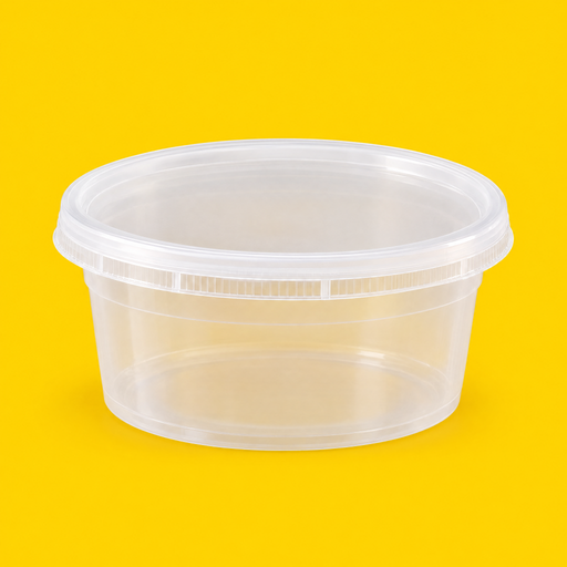 Clear PP deli cup with lid 227ml (8oz), on yellow