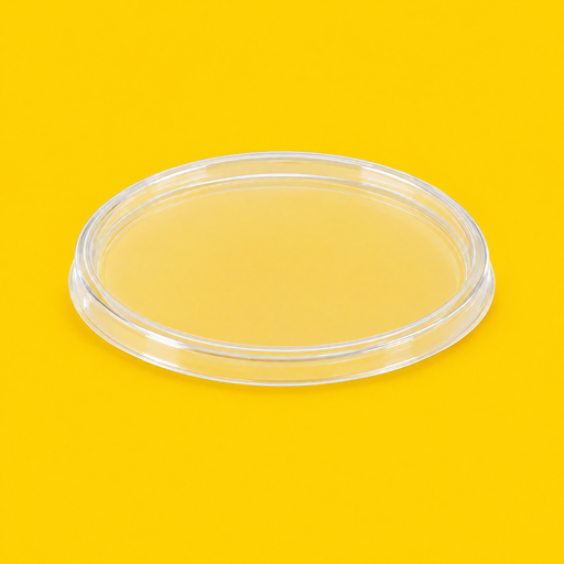 Clear PET flat lid for round deli containers, on yellow