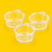 Three clear PET hinged sauce pots 60ml (2oz), on yellow