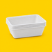 Stack of white bagasse rectangular trays 650ml, on yellow