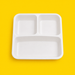 White 3-compartment bento box base, on yellow