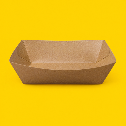 Small kraft boat food tray, on yellow