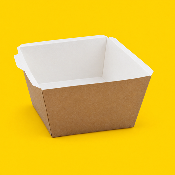 Small kraft paper food tray 500ml, on yellow