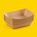 Stack of kraft 5lb food trays, on yellow