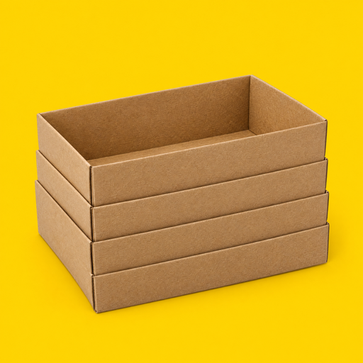Stack of kraft insert carry trays, on yellow