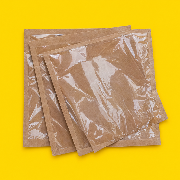 Kraft film front paper bags, on yellow