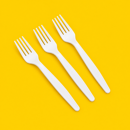 Three white cornstarch forks 7 inch, on yellow