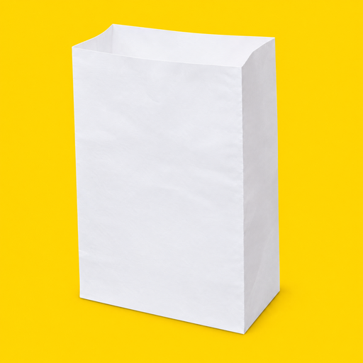 Large white block bottom paper bag, on yellow
