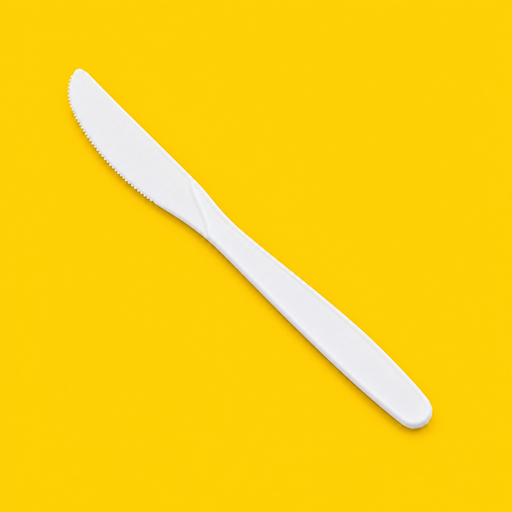 Close-up of a white thin-stem cornstarch knife, on yellow