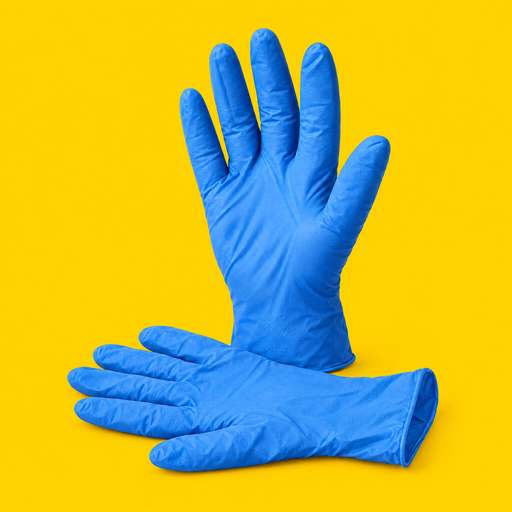 Blue nitrile gloves, on yellow