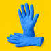 Blue nitrile gloves, on yellow