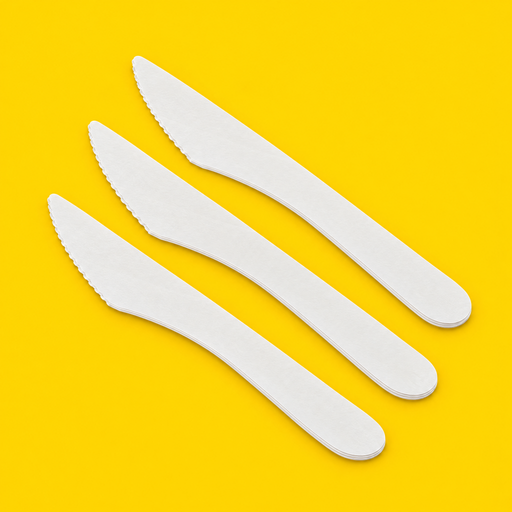 Three white paper knives 160mm, on yellow