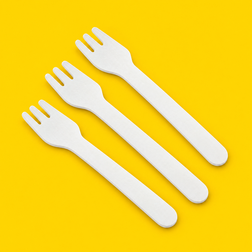 Three white paper forks 160mm, on yellow