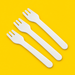 Three white paper forks 160mm, on yellow