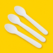 Three white paper spoons 160mm, on yellow