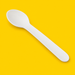 Close-up of a white 9-ply paper spoon, on yellow