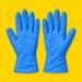 Pair of blue nitrile gloves, on yellow