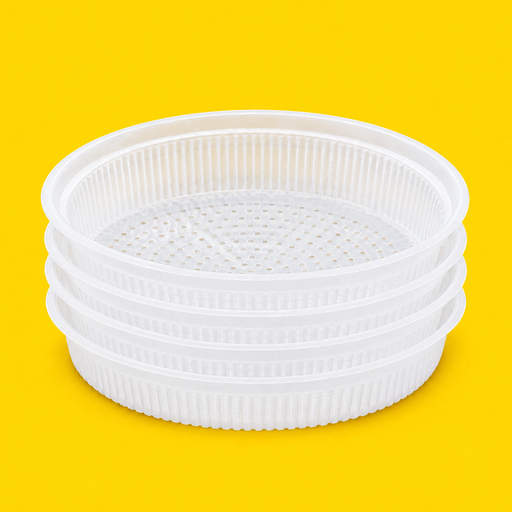 Stack of shallow PP drainage inserts, on yellow