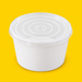 Clear PP lid fitted on a white tub, on yellow