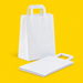 White paper carrier bags, one open and one flat, on yellow