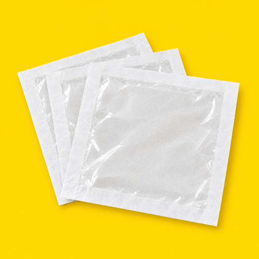 White film fronted bags 10 x 10in, on yellow